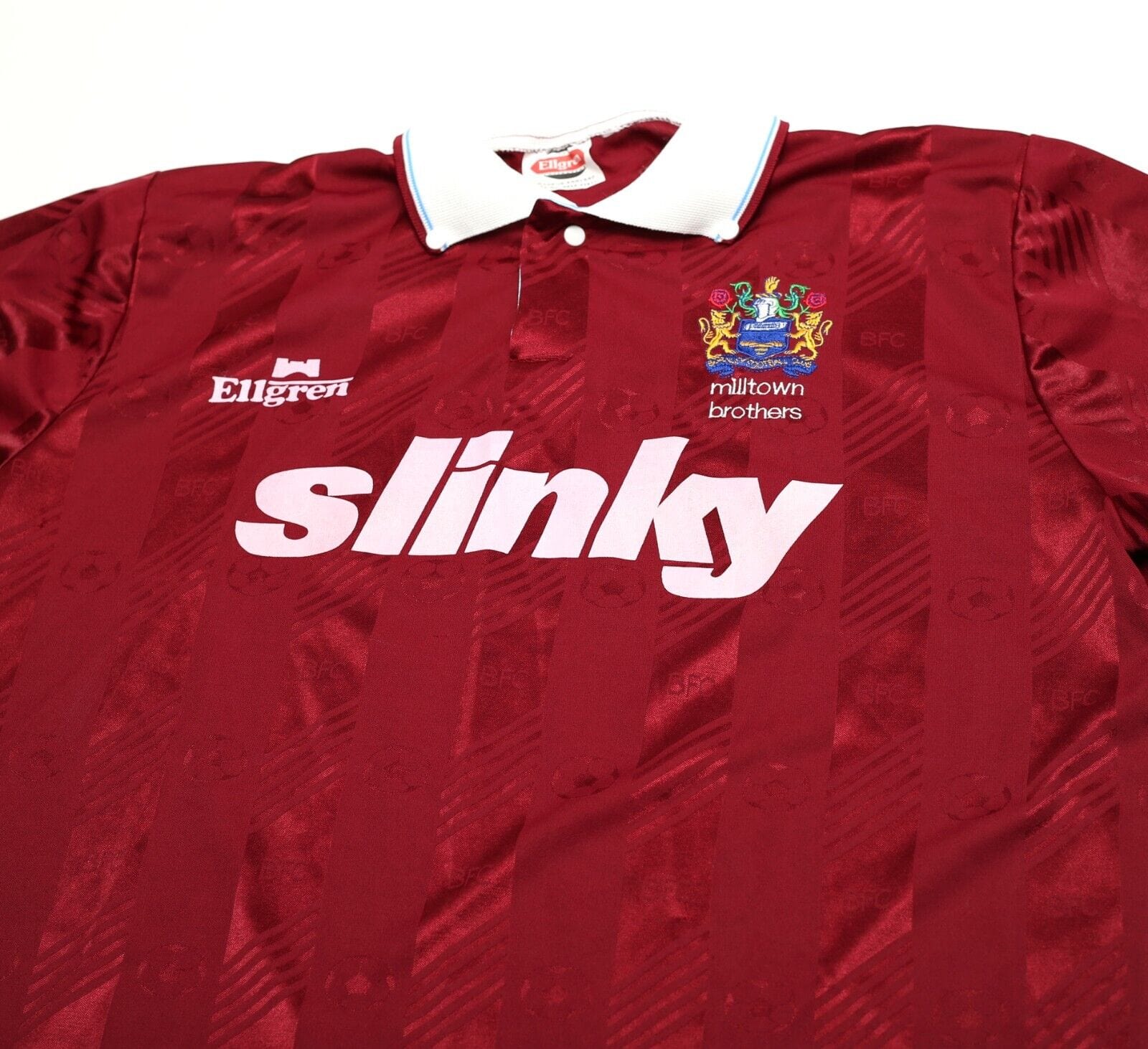 1991 BURNLEY FC / MILLTOWN BROTHERS Vintage Ellgreen Football Shirt (L) Slinky - Image 3