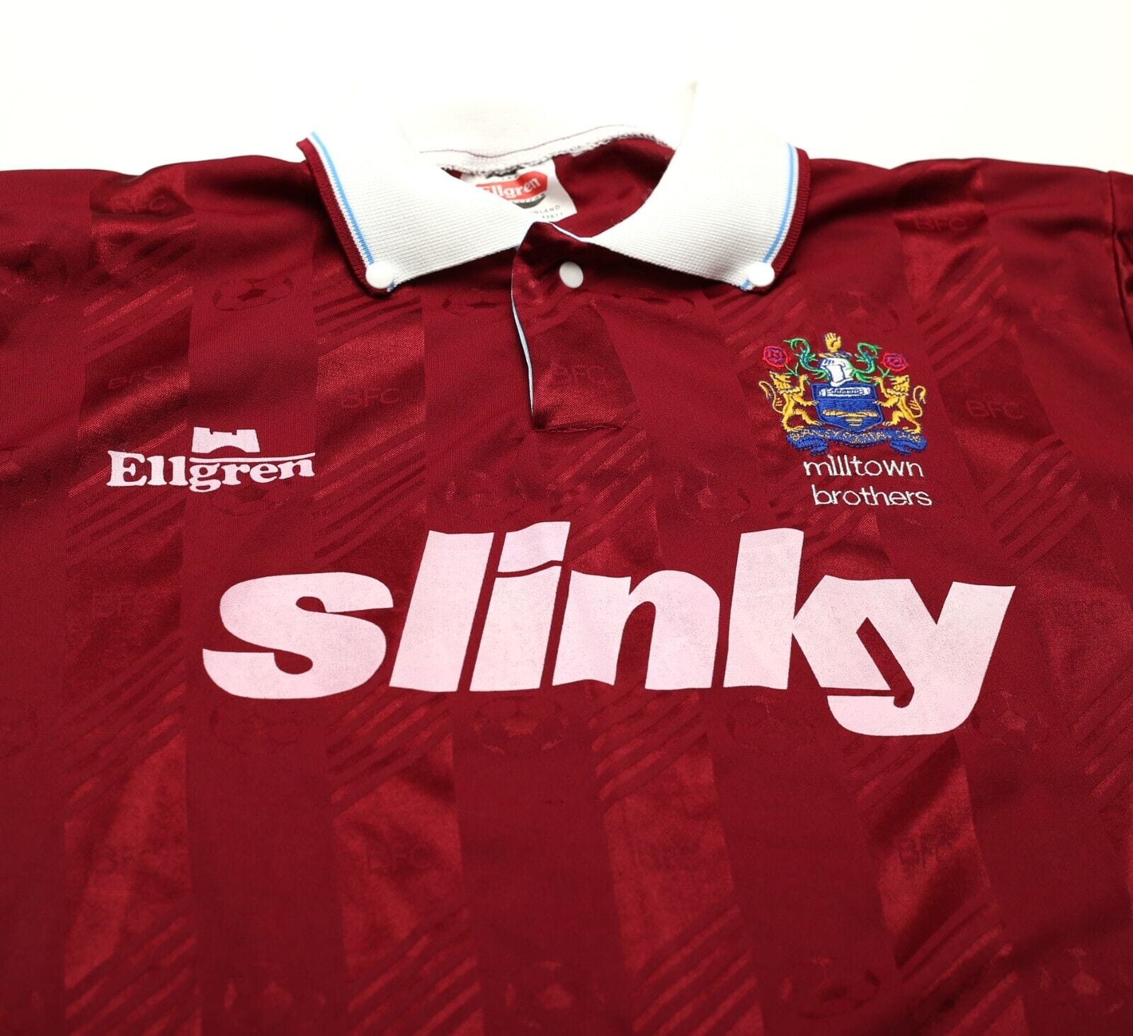 1991 BURNLEY FC / MILLTOWN BROTHERS Vintage Ellgreen Football Shirt (L) Slinky - Image 4
