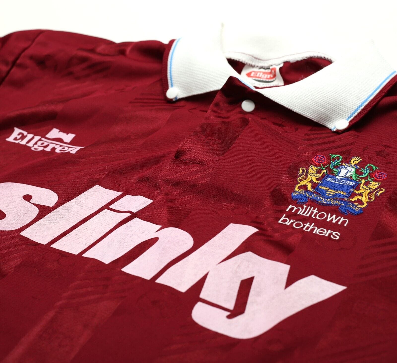 1991 BURNLEY FC / MILLTOWN BROTHERS Vintage Ellgreen Football Shirt (L) Slinky - Image 6